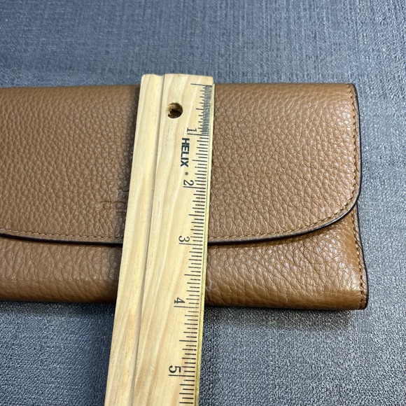 Coach Pebbled Leather Checkbook Credit Card Wallet Tri-fold Envelope Brown - Picture 13 of 13